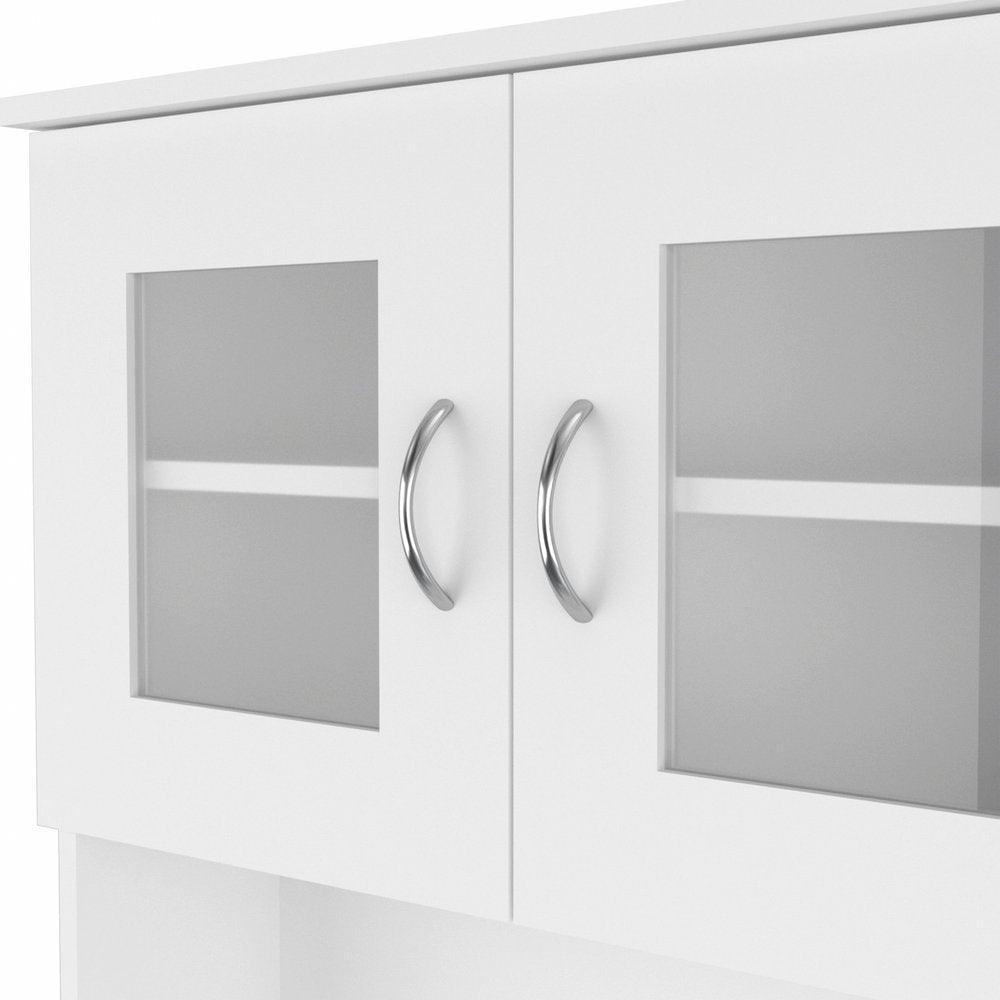 67" White Pantry Cabinet with Two Door Panels and Side Open Shelves HomeRoots