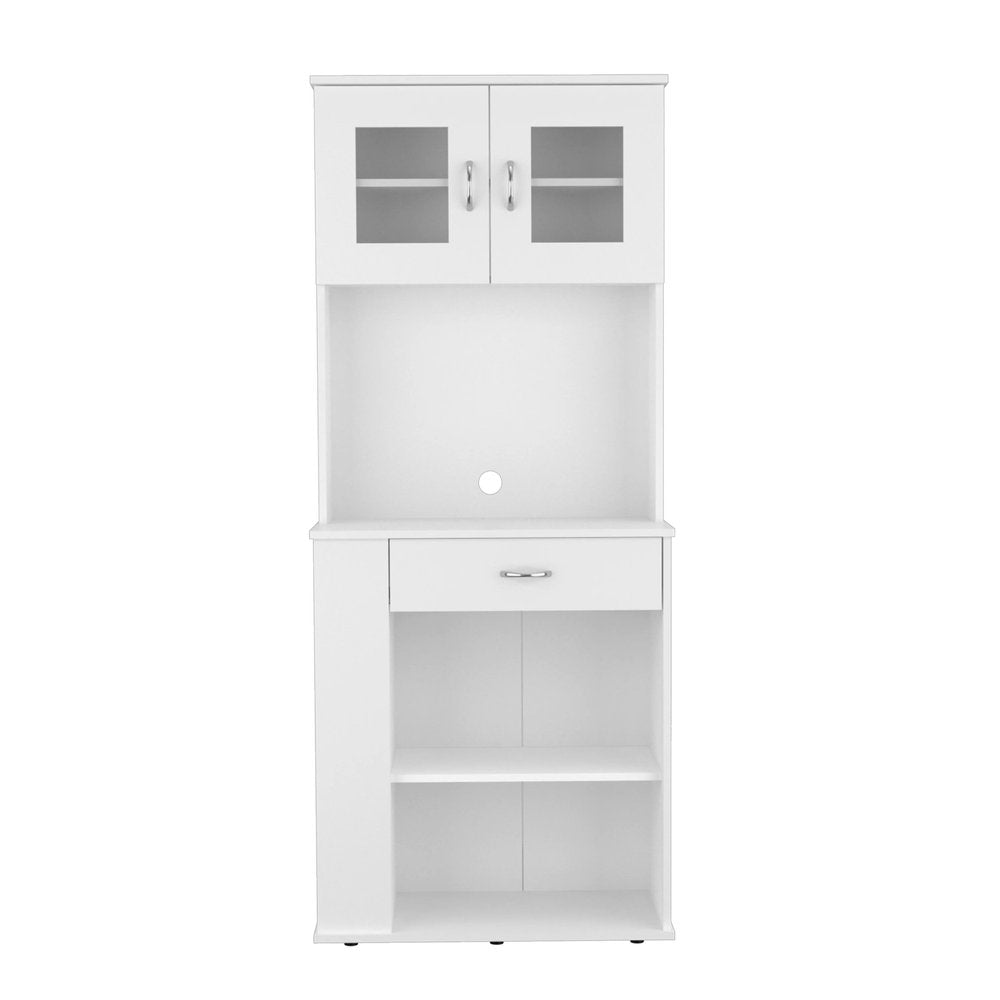 67" White Pantry Cabinet with Two Door Panels and Side Open Shelves HomeRoots