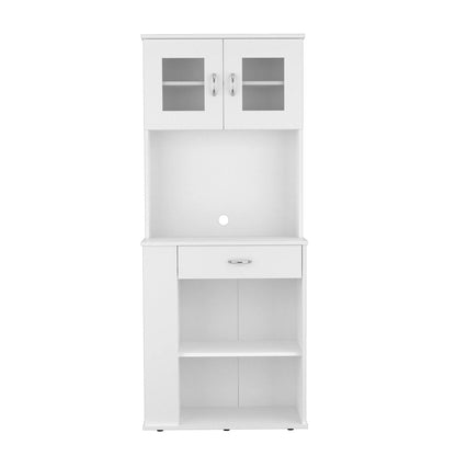 67" White Pantry Cabinet with Two Door Panels and Side Open Shelves HomeRoots