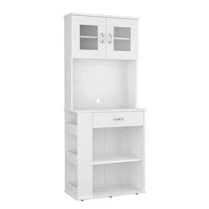 67" White Pantry Cabinet with Two Door Panels and Side Open Shelves HomeRoots