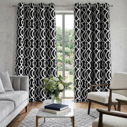 84" Jet Black Trellis Black Out Window Curtain Panel HomeRoots