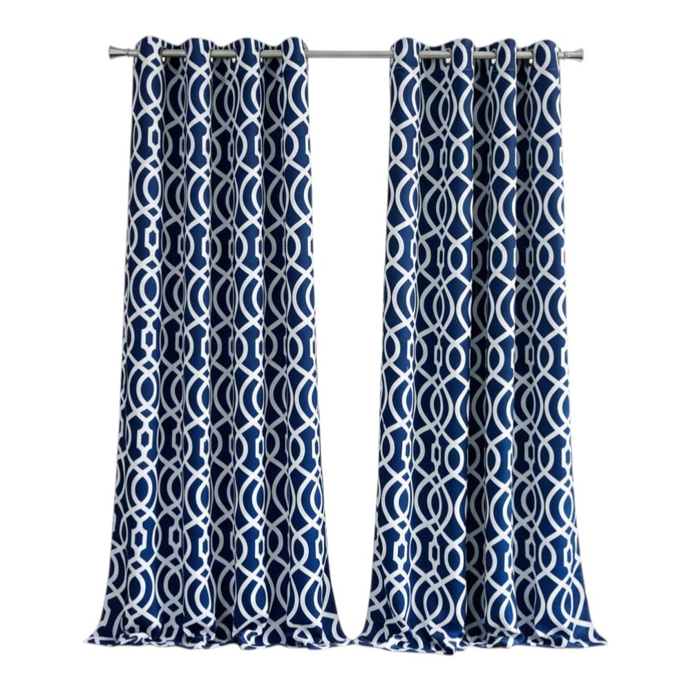 84" Navy Blue Trellis Black Out Window Curtain Panel HomeRoots