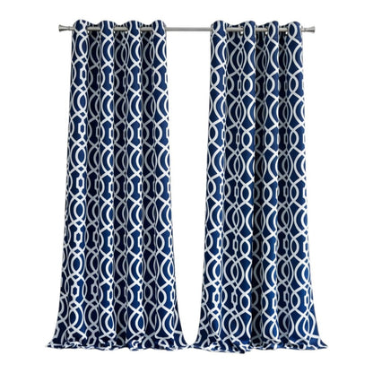 84" Navy Blue Trellis Black Out Window Curtain Panel HomeRoots