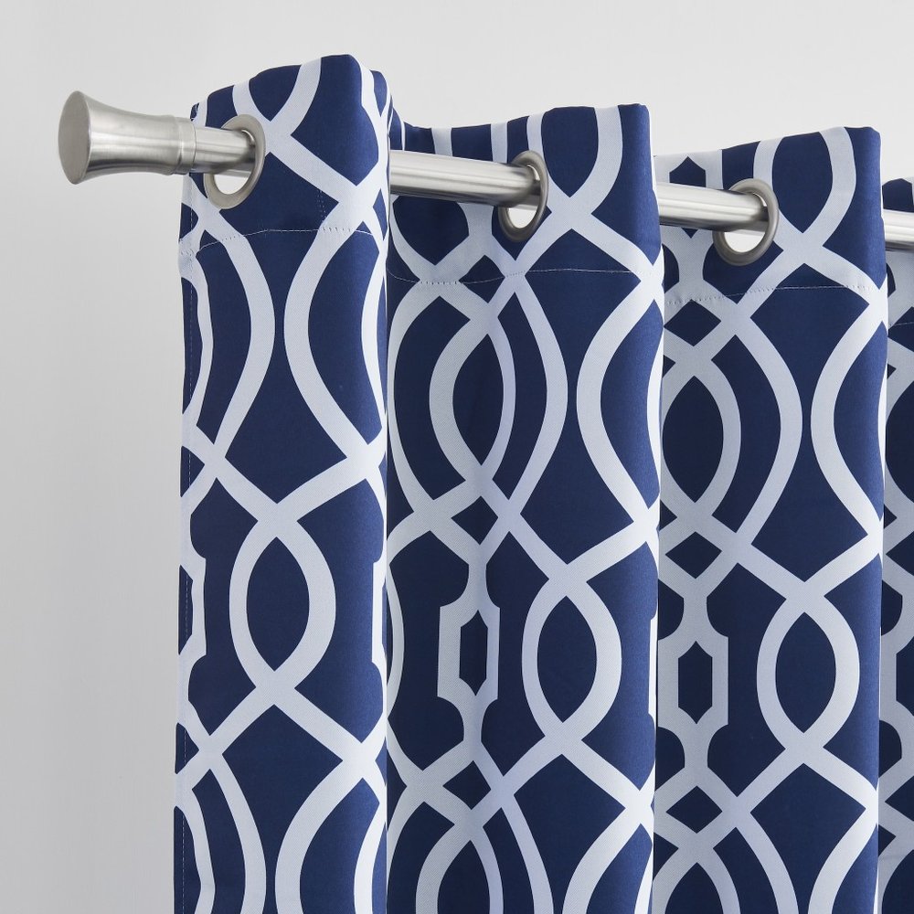 84" Navy Blue Trellis Black Out Window Curtain Panel HomeRoots
