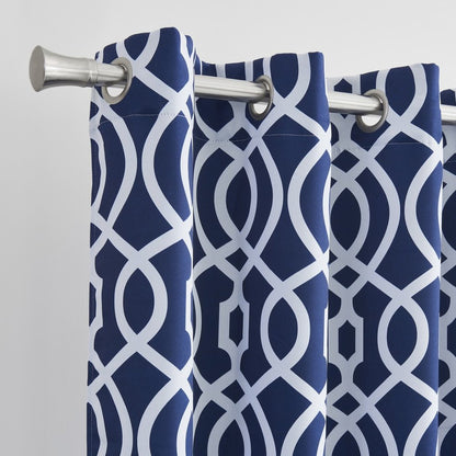 84" Navy Blue Trellis Black Out Window Curtain Panel HomeRoots