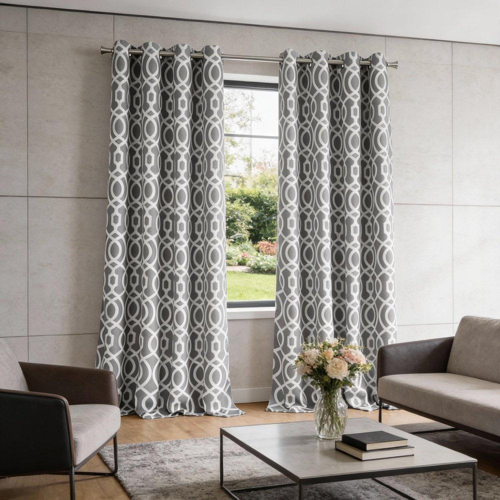84" Gray Trellis Black Out Window Curtain Panel HomeRoots
