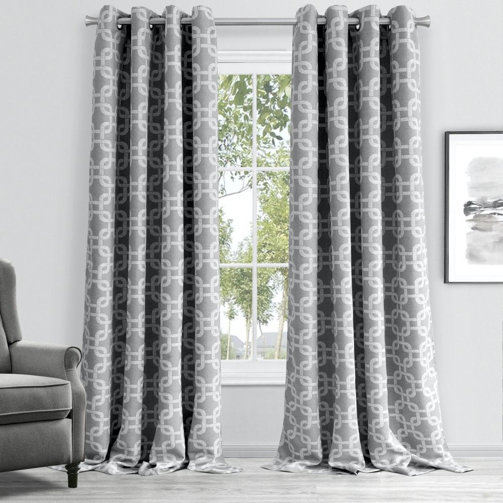 84” Silver Interlock Pattern Window Curtain Panel HomeRoots