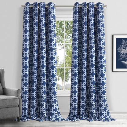 84” Navy Interlock Pattern Window Curtain Panel HomeRoots