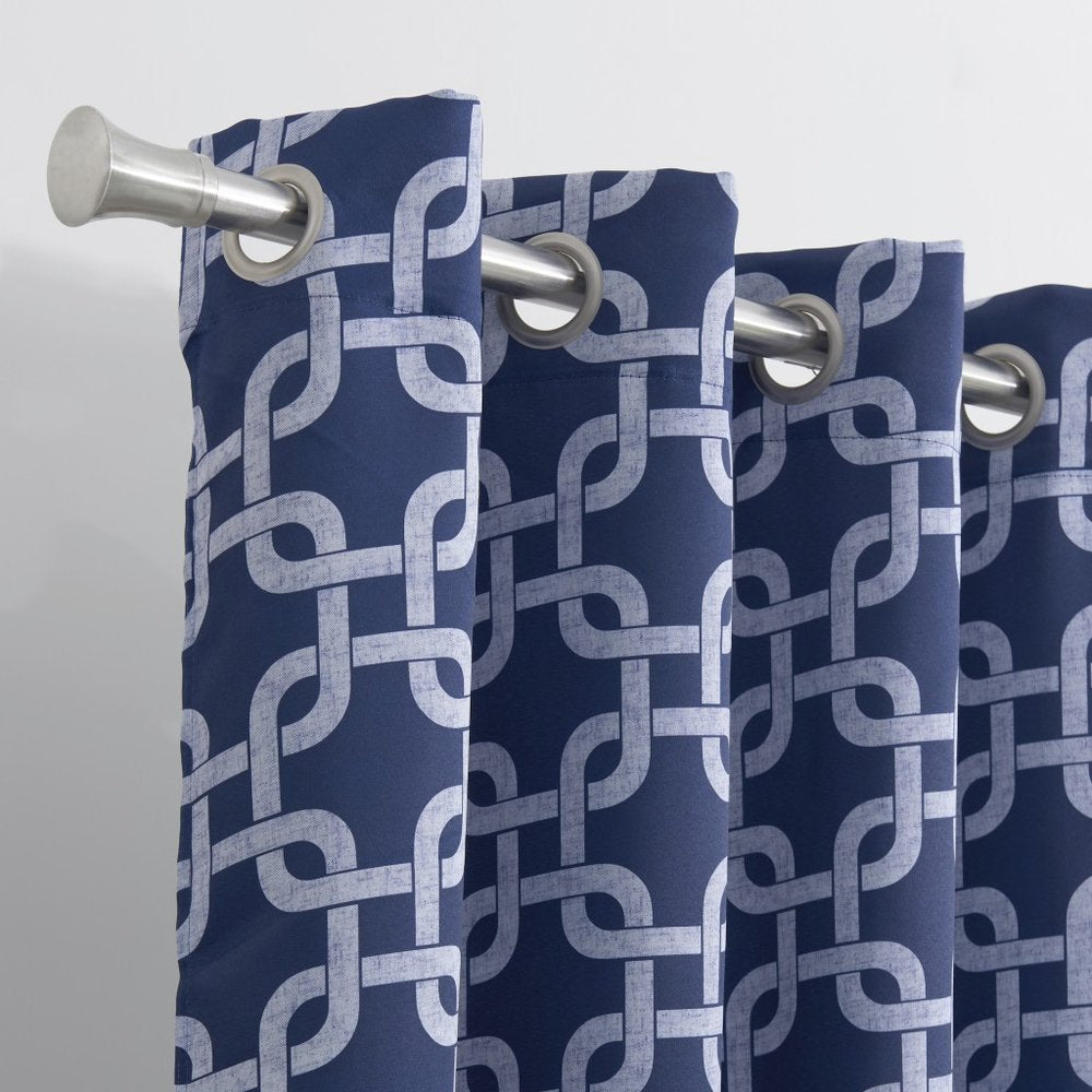 84” Navy Interlock Pattern Window Curtain Panel HomeRoots