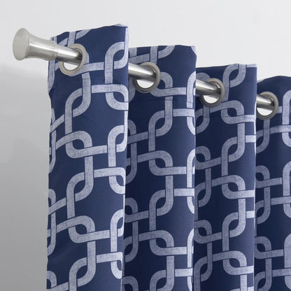 84” Navy Interlock Pattern Window Curtain Panel HomeRoots