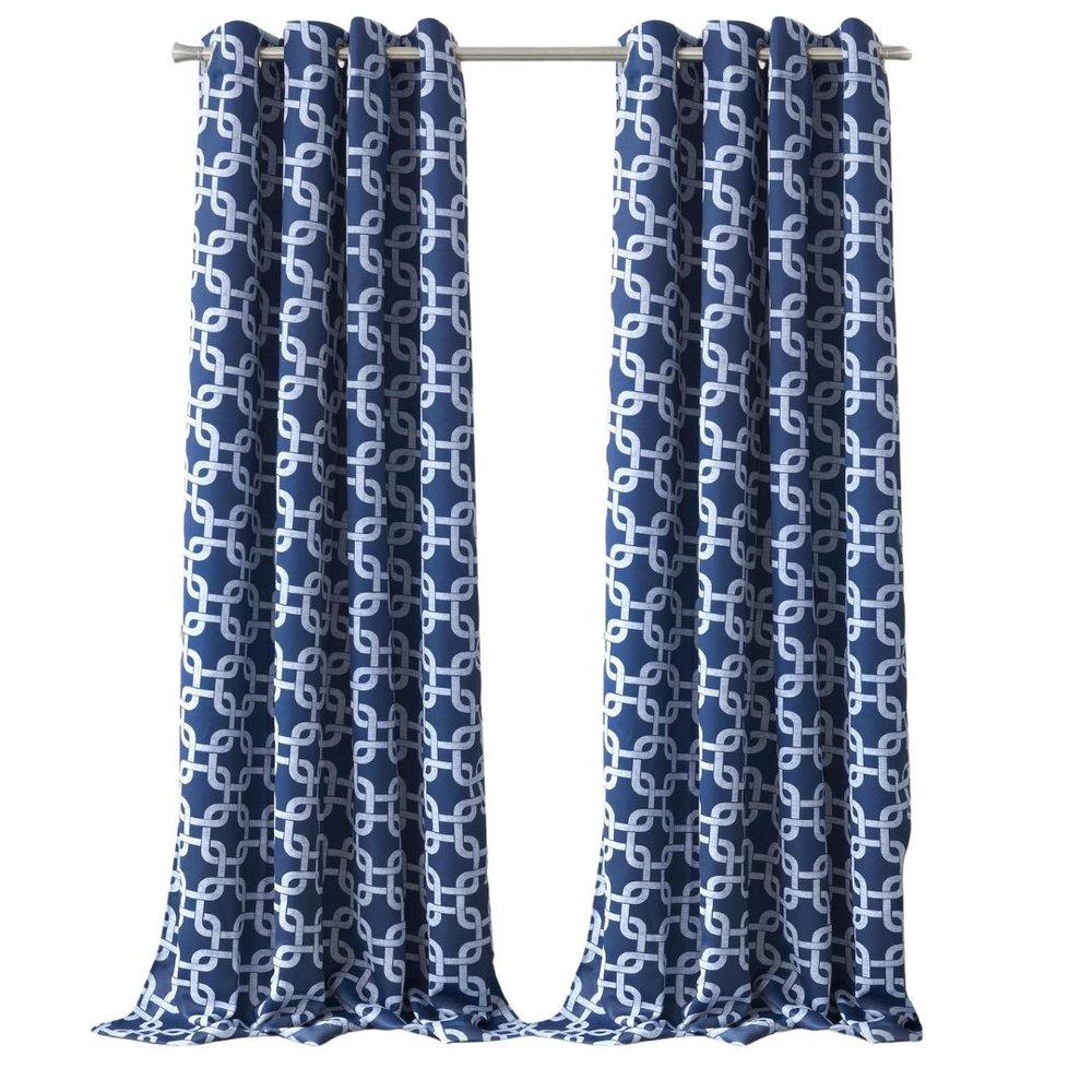 84” Navy Interlock Pattern Window Curtain Panel HomeRoots