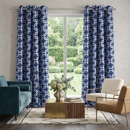 84” Navy Interlock Pattern Window Curtain Panel HomeRoots