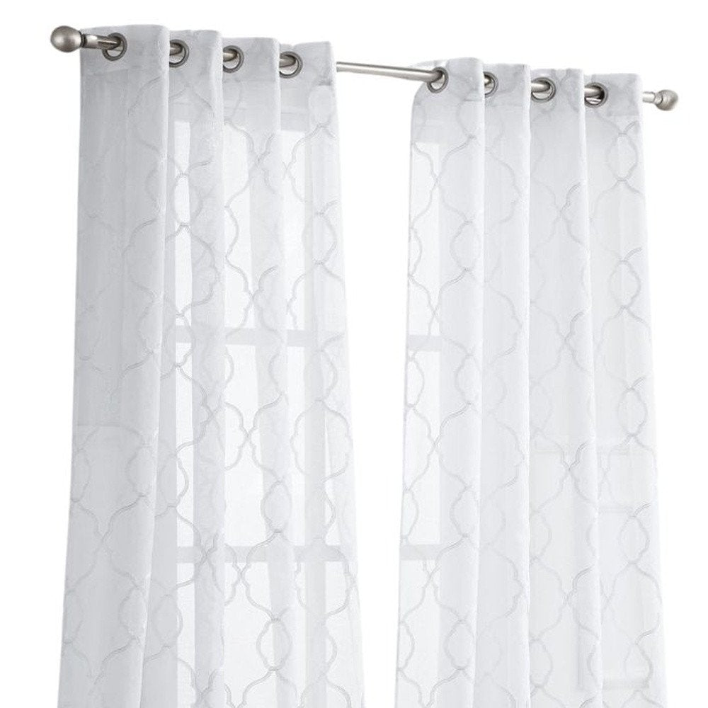 84” White Trellis Pattern Embroidered Window Curtain Panel HomeRoots