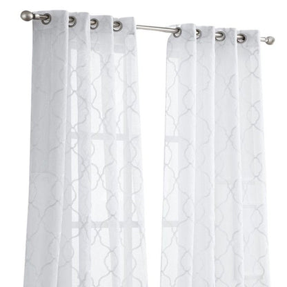 84” White Trellis Pattern Embroidered Window Curtain Panel HomeRoots