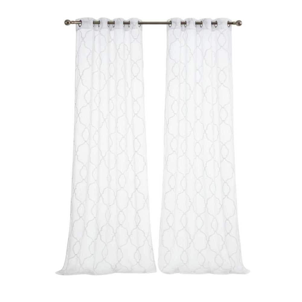 84” White Trellis Pattern Embroidered Window Curtain Panel HomeRoots