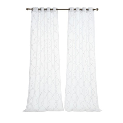 84” White Trellis Pattern Embroidered Window Curtain Panel HomeRoots
