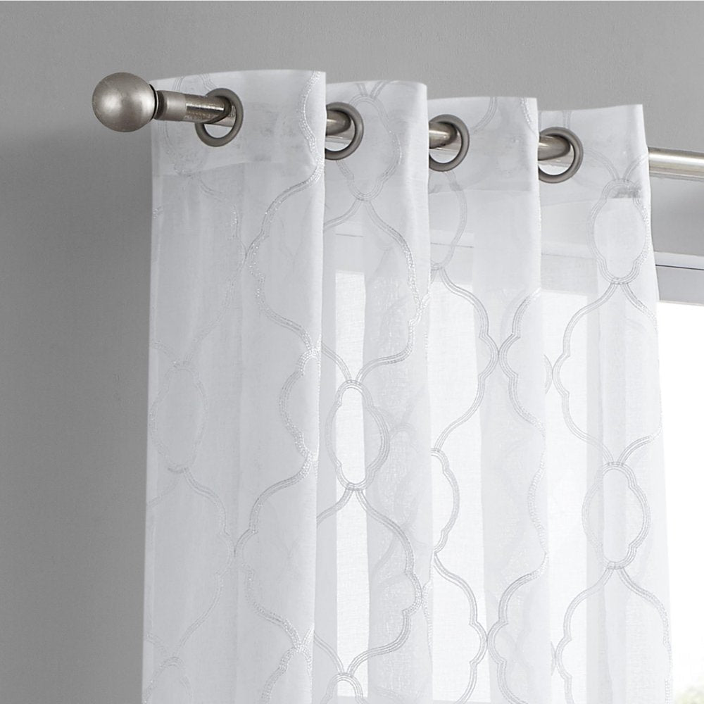 84” White Trellis Pattern Embroidered Window Curtain Panel — view 10