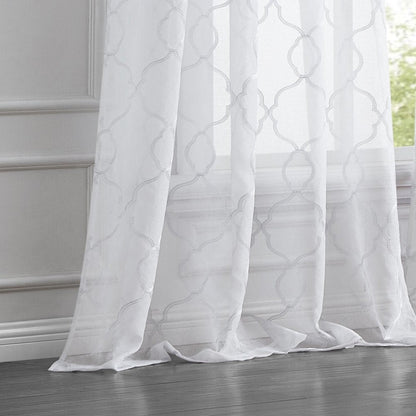 84” White Trellis Pattern Embroidered Window Curtain Panel HomeRoots