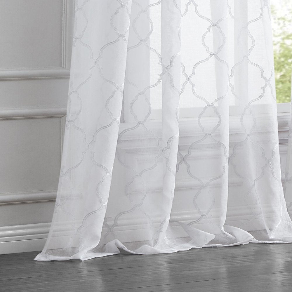 84” White Trellis Pattern Embroidered Window Curtain Panel — view 4