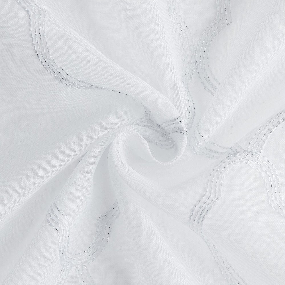 84” White Trellis Pattern Embroidered Window Curtain Panel — view 13