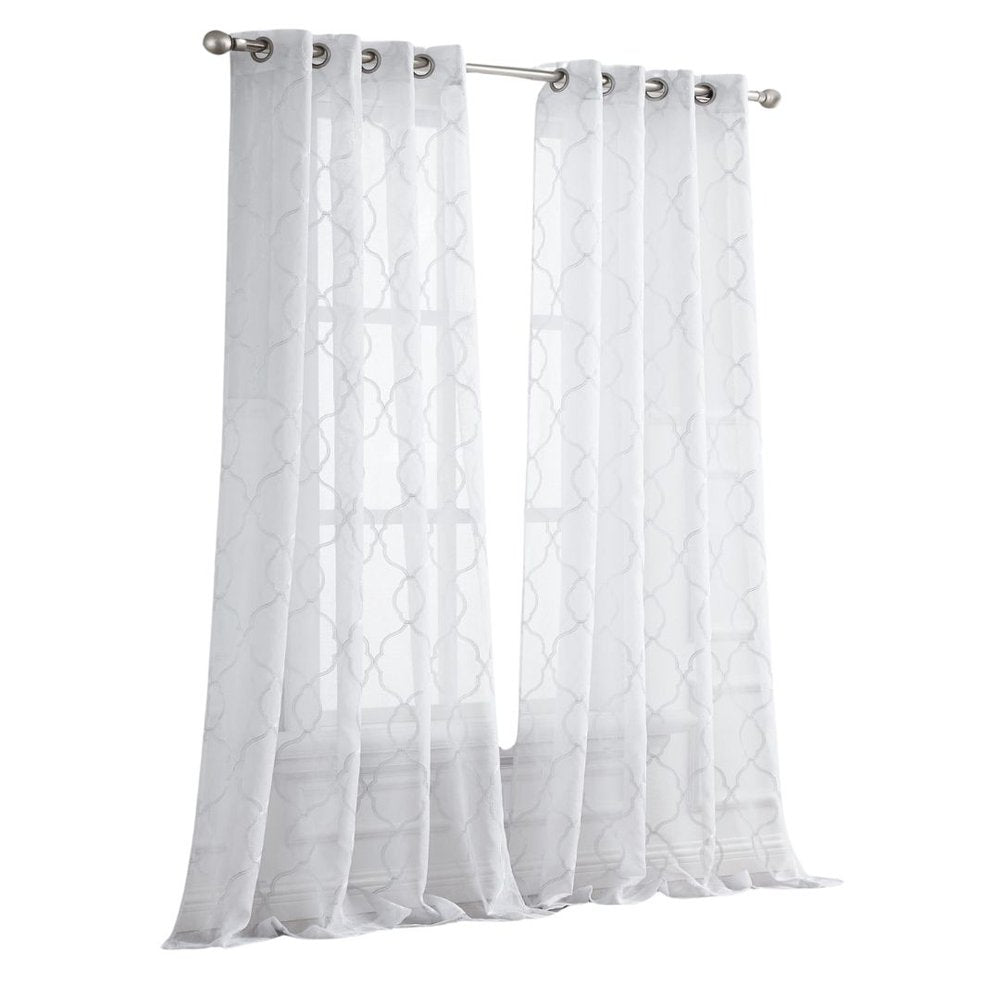 84” White Trellis Pattern Embroidered Window Curtain Panel HomeRoots