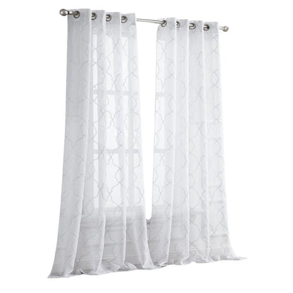 84” White Trellis Pattern Embroidered Window Curtain Panel HomeRoots