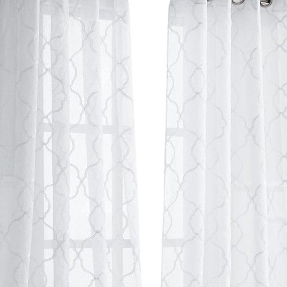 84” White Trellis Pattern Embroidered Window Curtain Panel HomeRoots