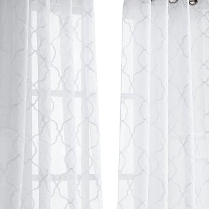84” White Trellis Pattern Embroidered Window Curtain Panel HomeRoots