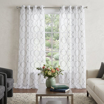 84” Silver Trellis Pattern Embroidered Window Curtain Panel HomeRoots