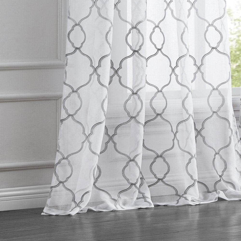 84” Silver Trellis Pattern Embroidered Window Curtain Panel HomeRoots