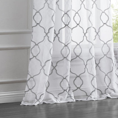 84” Silver Trellis Pattern Embroidered Window Curtain Panel HomeRoots