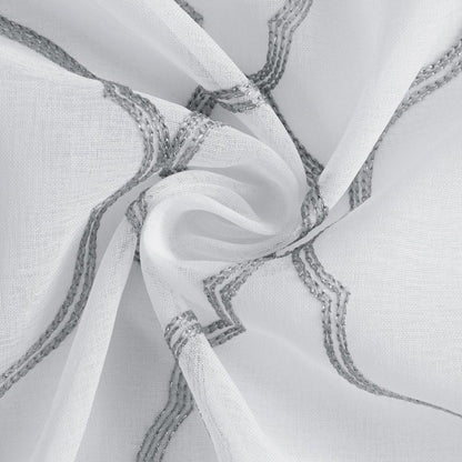84” Silver Trellis Pattern Embroidered Window Curtain Panel HomeRoots