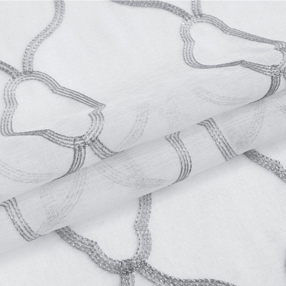 84” Silver Trellis Pattern Embroidered Window Curtain Panel — view 5
