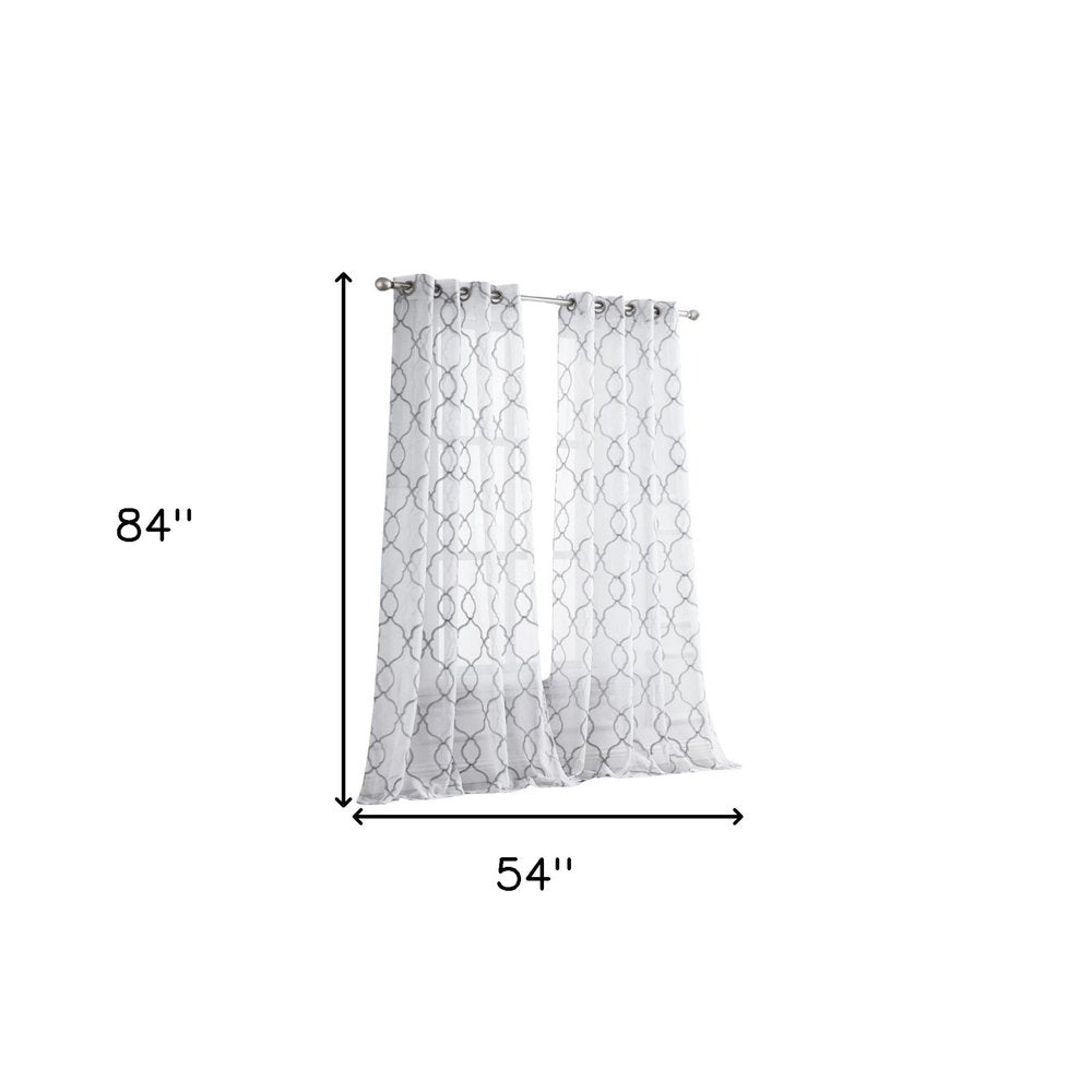 84” Silver Trellis Pattern Embroidered Window Curtain Panel HomeRoots