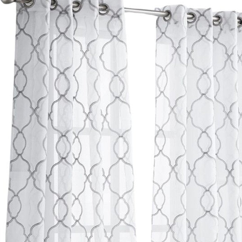 84” Silver Trellis Pattern Embroidered Window Curtain Panel — view 8