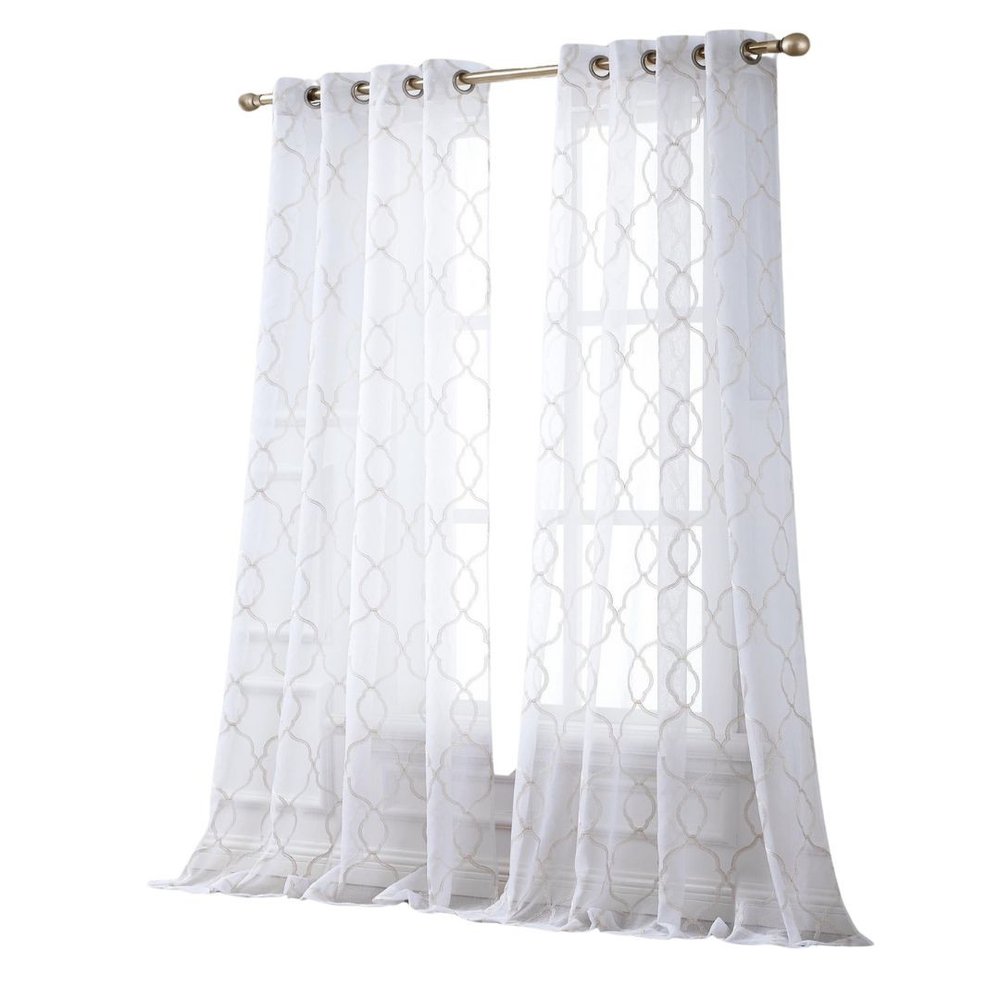 84” Charcoal Trellis Pattern Embroidered Window Curtain Panel HomeRoots