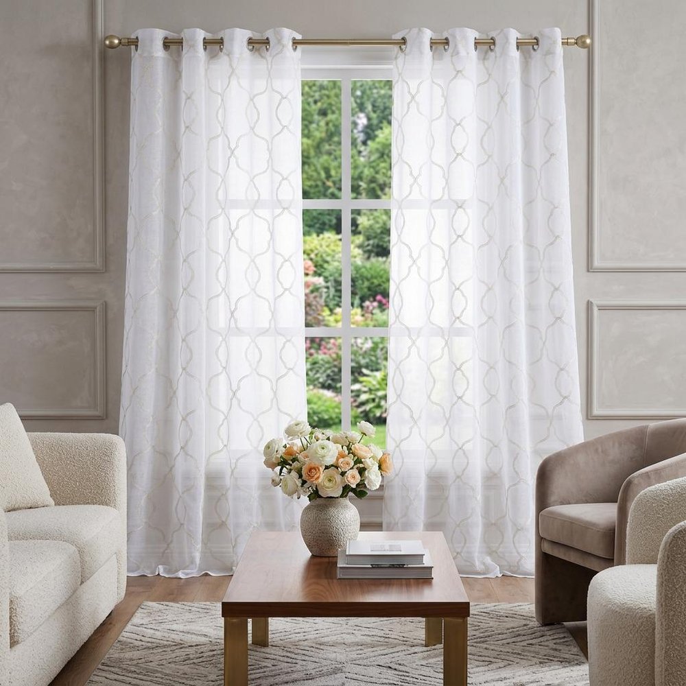 84” Charcoal Trellis Pattern Embroidered Window Curtain Panel HomeRoots