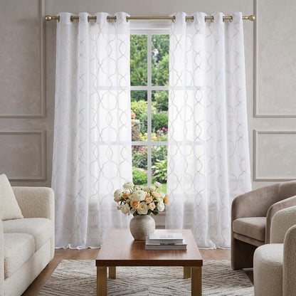 84” Charcoal Trellis Pattern Embroidered Window Curtain Panel HomeRoots