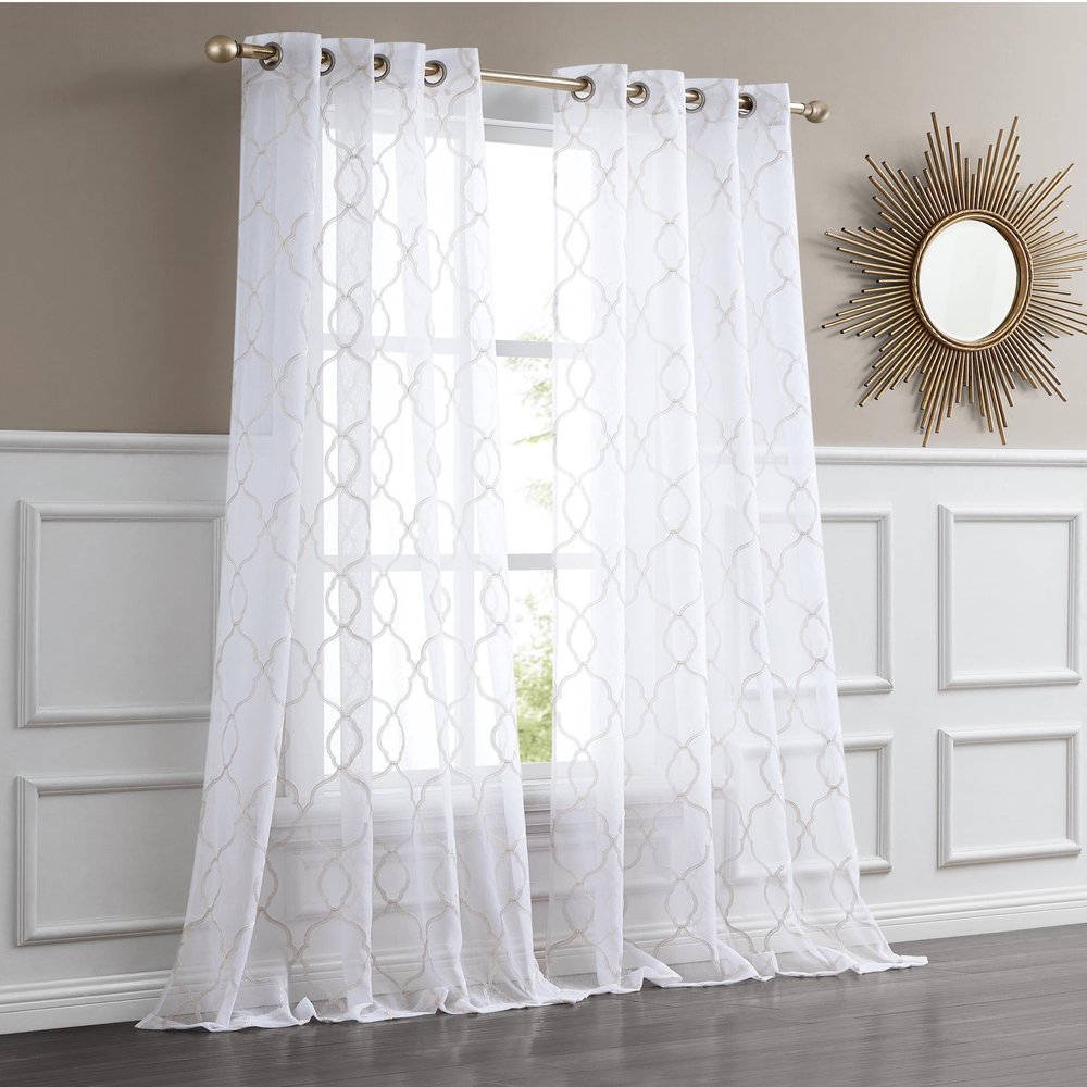 84” Charcoal Trellis Pattern Embroidered Window Curtain Panel HomeRoots