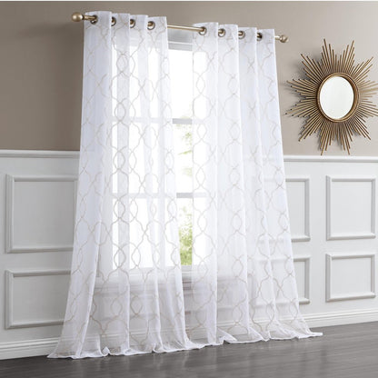 84” Charcoal Trellis Pattern Embroidered Window Curtain Panel HomeRoots