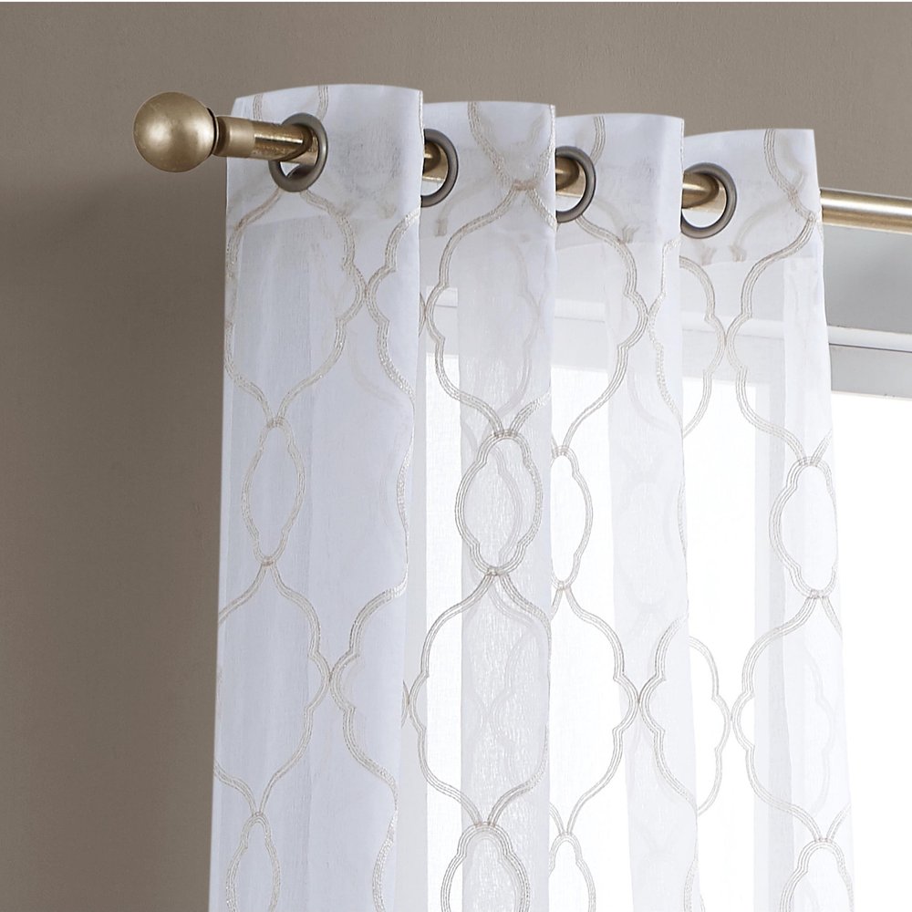 84” Charcoal Trellis Pattern Embroidered Window Curtain Panel HomeRoots