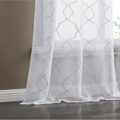 84” Charcoal Trellis Pattern Embroidered Window Curtain Panel HomeRoots