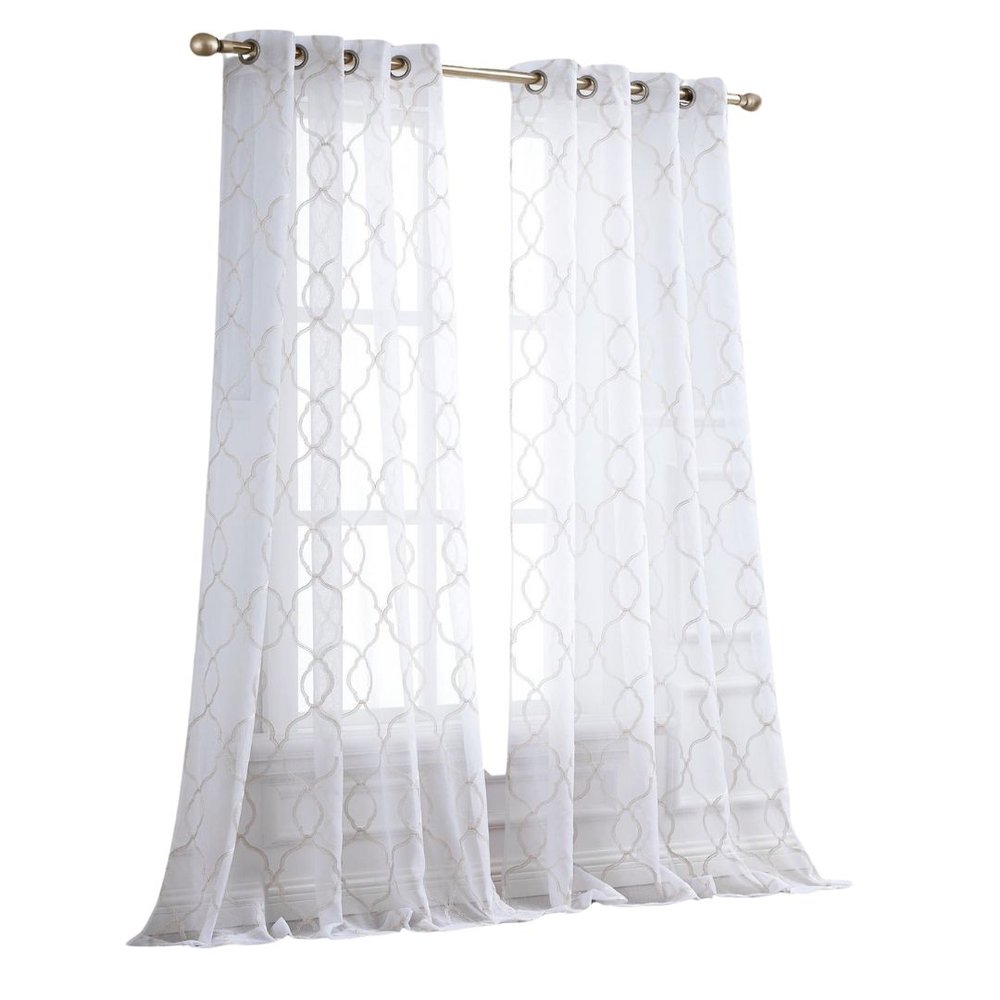 84” Charcoal Trellis Pattern Embroidered Window Curtain Panel HomeRoots