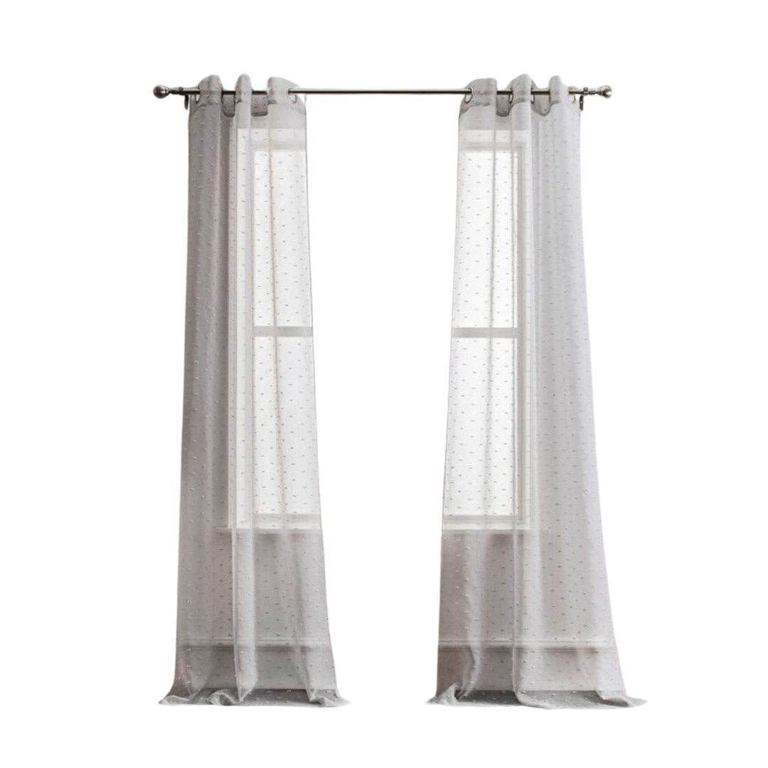 Set of Two 96" Gray Ribbon Embellished Window Curtain Panels