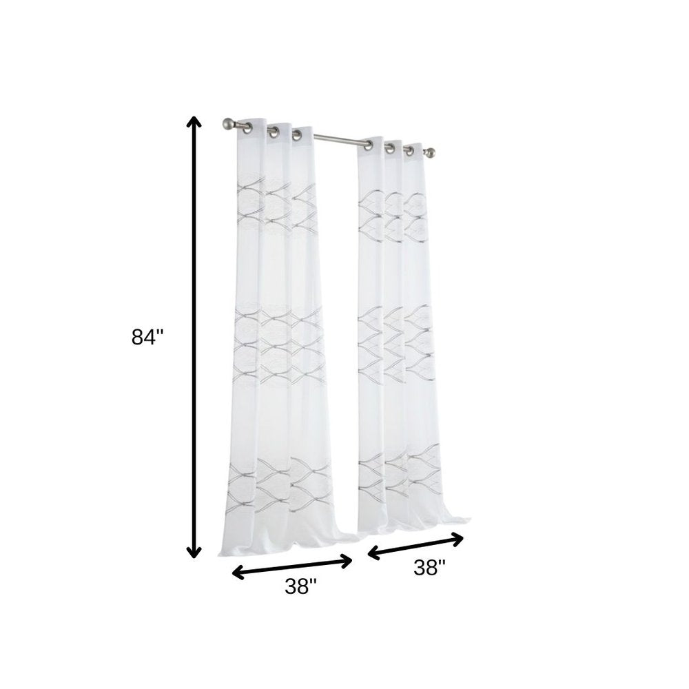 Set of Two 84"  White Wave Embroidered Window Panels HomeRoots