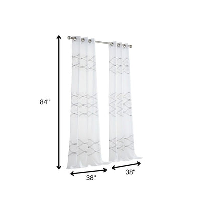 Set of Two 84"  White Wave Embroidered Window Panels HomeRoots