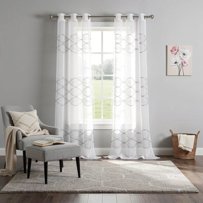 Set of Two 84"  White Wave Embroidered Window Panels HomeRoots