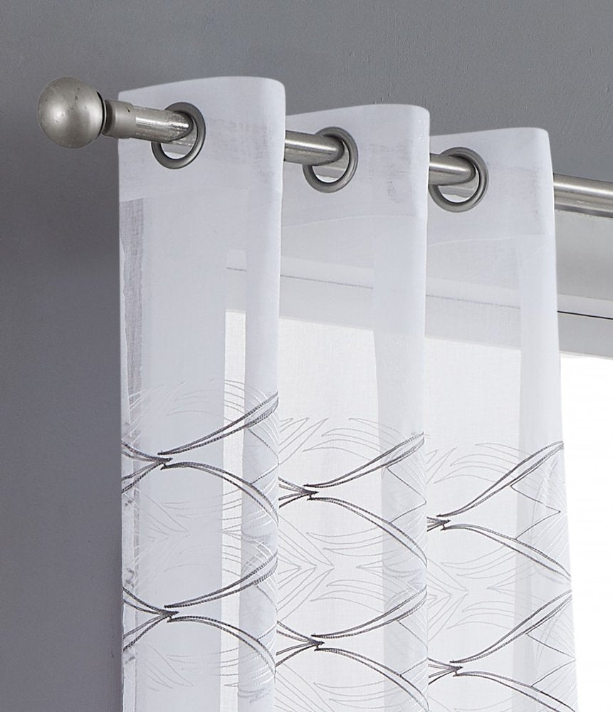 Set of Two 84"  White Wave Embroidered Window Panels HomeRoots