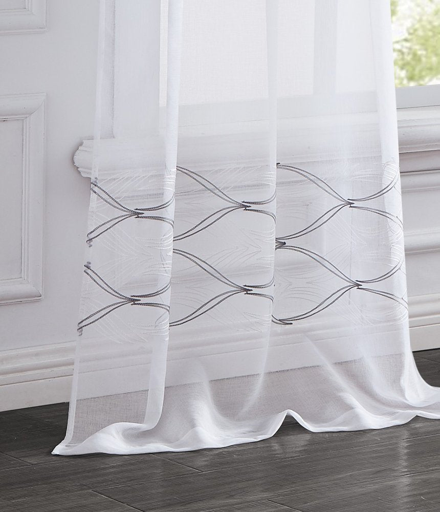 Set of Two 84"  White Wave Embroidered Window Panels HomeRoots