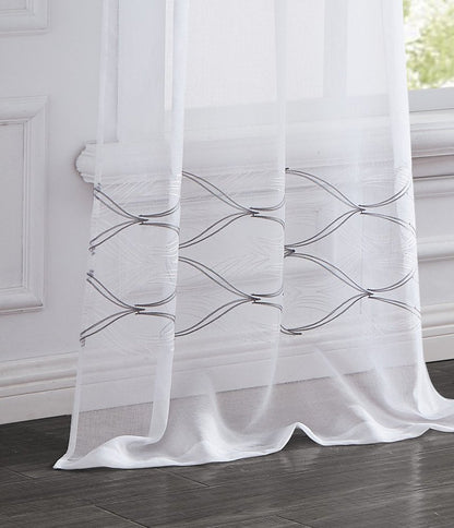 Set of Two 84"  White Wave Embroidered Window Panels HomeRoots
